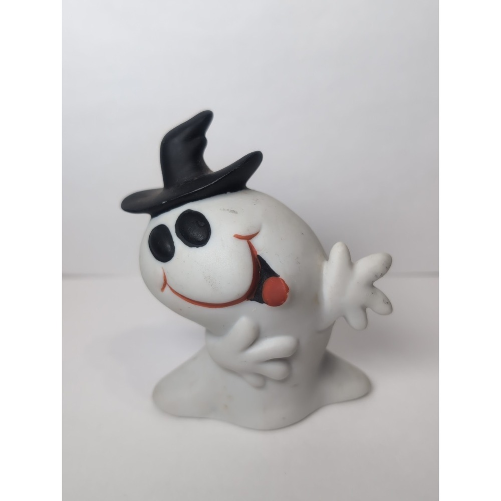 Vintage Ghost With Witch Hat Ceramic Figurine W/Sticker Halloween Happy Friendly